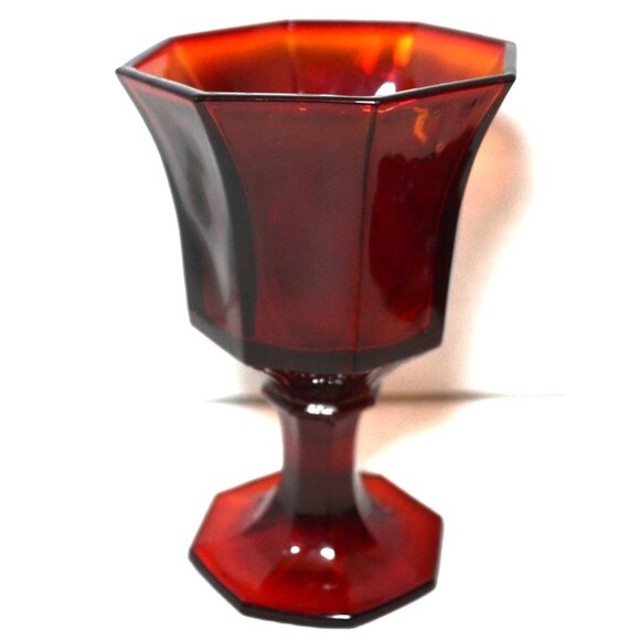 Set Of 3 Vintage Ruby Red Hexagonal Stemmed Goblets Dining Drinkware UV Glow - Picture 2 of 5